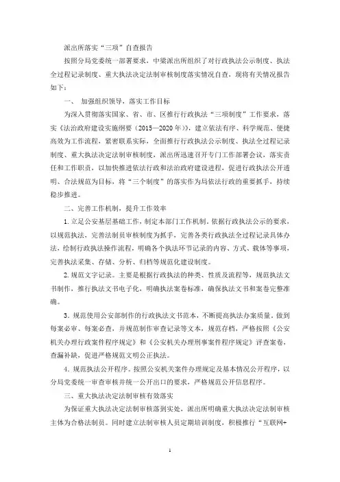 派出所落实“三项制度”自查报告(最新)