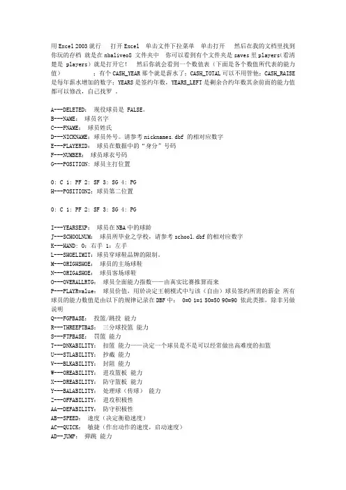 NBA_LIVE球员薪金年龄Excel修改方法