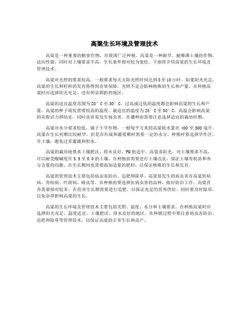 高粱生长环境及管理技术