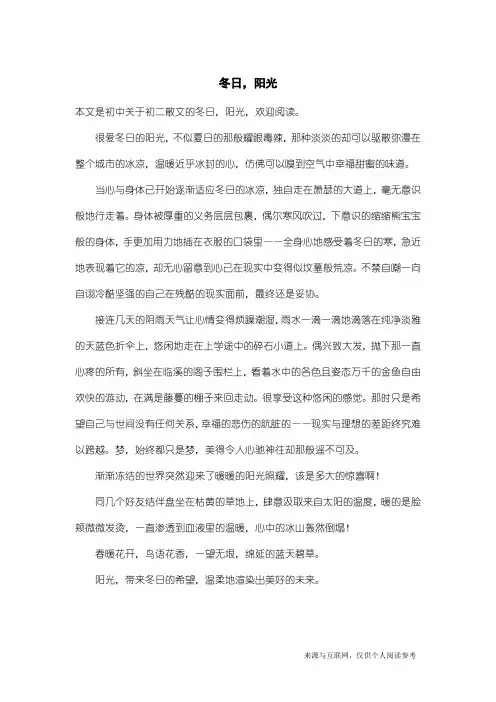 初二散文：冬日,阳光