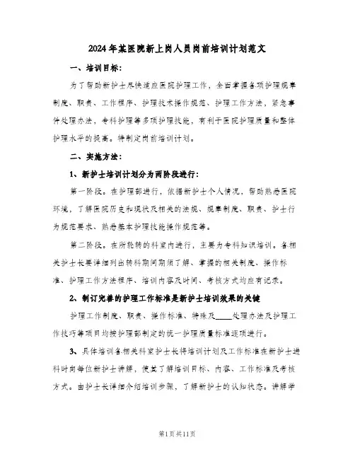 2024年某医院新上岗人员岗前培训计划范文（四篇）