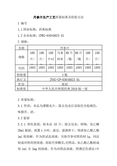 丹参片生产工艺质量标准及检验方法2