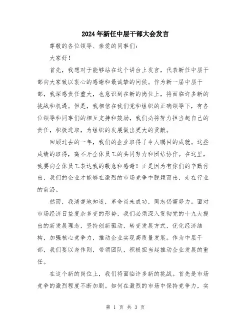 2024年新任中层干部大会发言