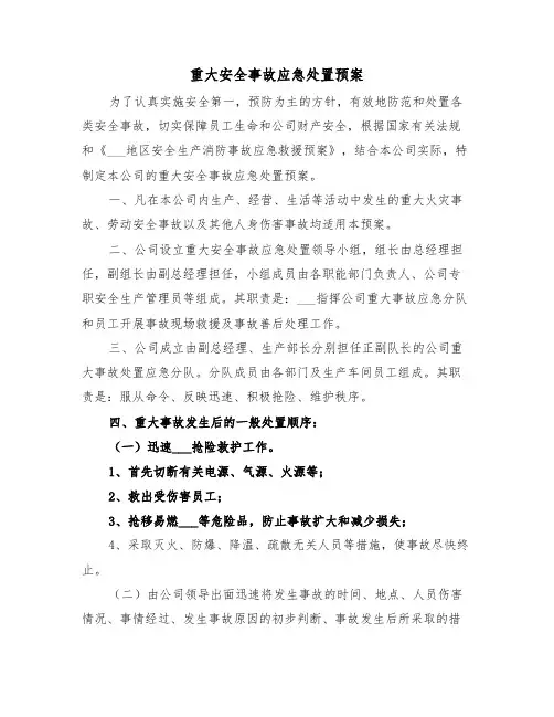 重大安全事故应急处置预案(3篇)