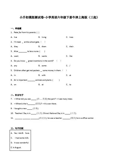 小升初模拟测试卷-小学英语六年级下册牛津上海版(三起)