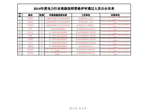 2014年度中电联高级技师公示