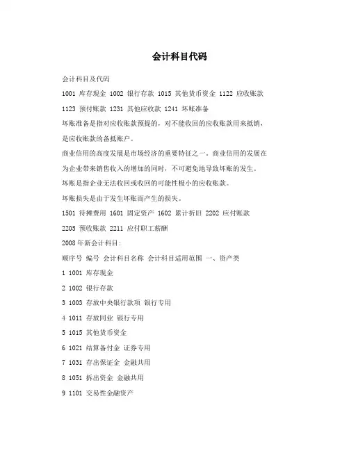 会计科目代码