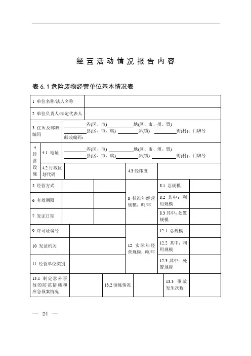 危废经营单位经营情况活动报告