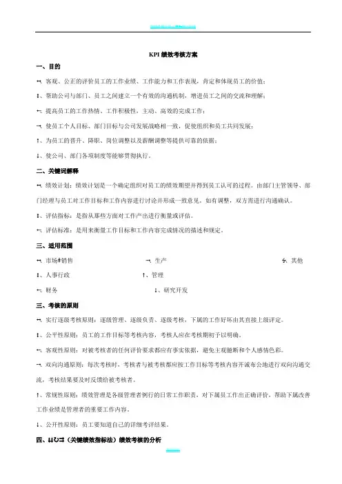 XX公司KPI绩效考核方案