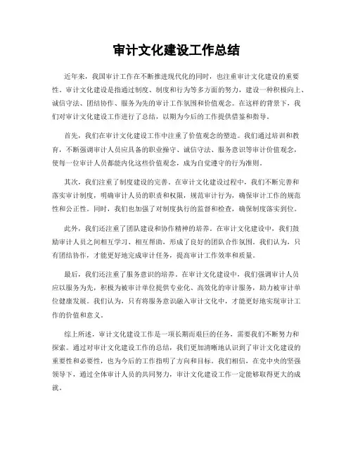 审计文化建设工作总结