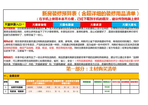 新房装修预算表 含超详细的装修用品清单 