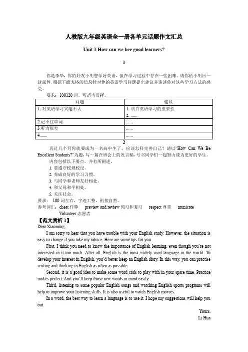 单元话题作文汇总(含范文)人教版英语九年级全册