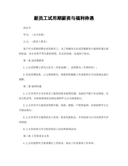 新员工试用期薪资与福利待遇