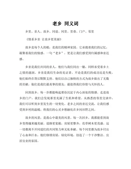 老乡 同义词