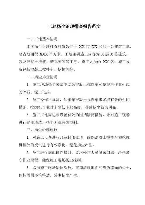 工地扬尘治理排查报告范文