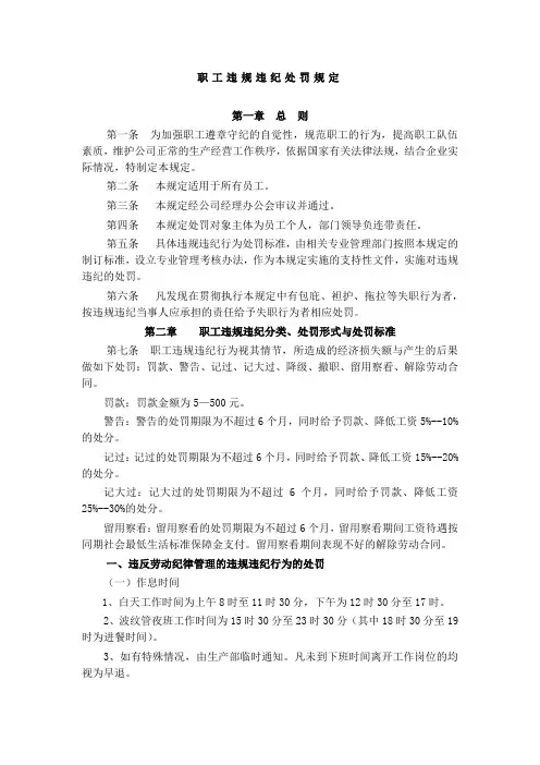 职工违规违纪处罚规定