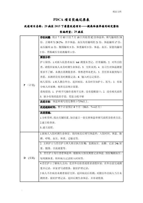 PDCA-提高体温单填写的完整性实施记录表