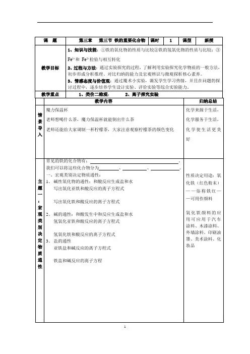 高中化学_铁的重要化合物教学设计学情分析教材分析课后反思