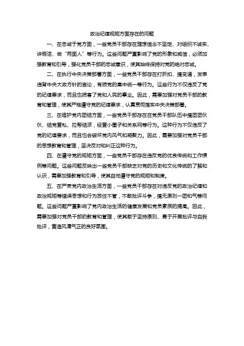 政治纪律规矩方面存在问题
