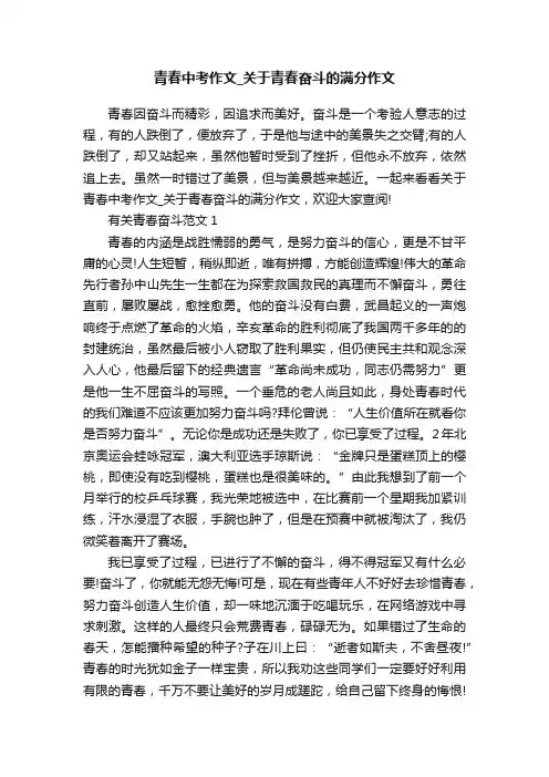 青春中考作文_关于青春奋斗的满分作文