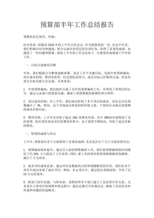 预算部半年工作总结报告