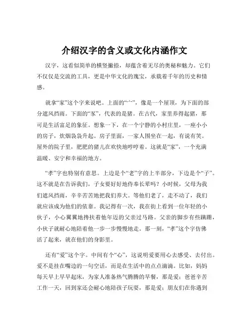 介绍汉字的含义或文化内涵作文