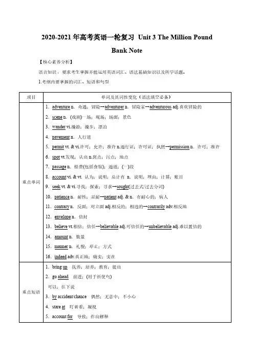2020_2021年高考英语一轮复习必修3Unit3TheMillionPoundBankNote讲解练习pdf