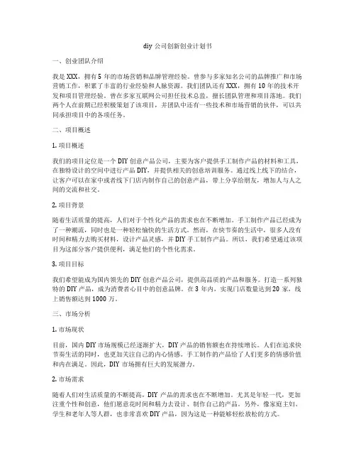 diy公司创新创业计划书