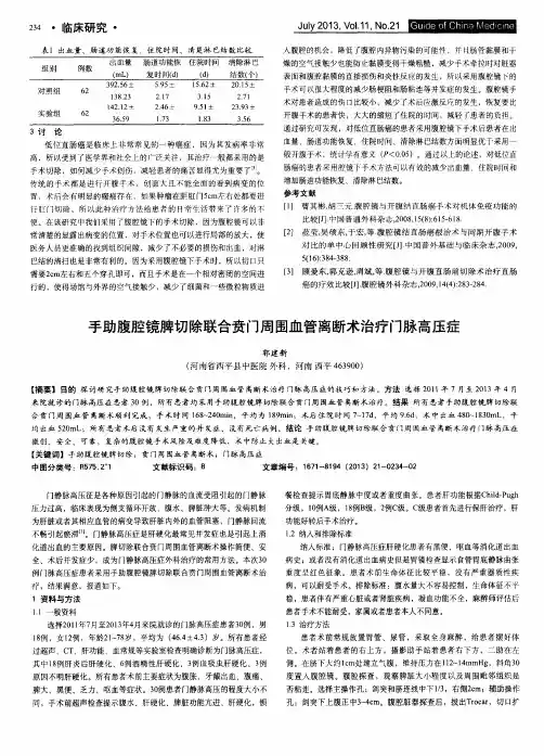 手助腹腔镜脾切除联合贲门周围血管离断术治疗门脉高压症
