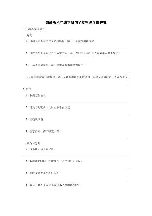 部编版六年级下册句子专项练习附答案