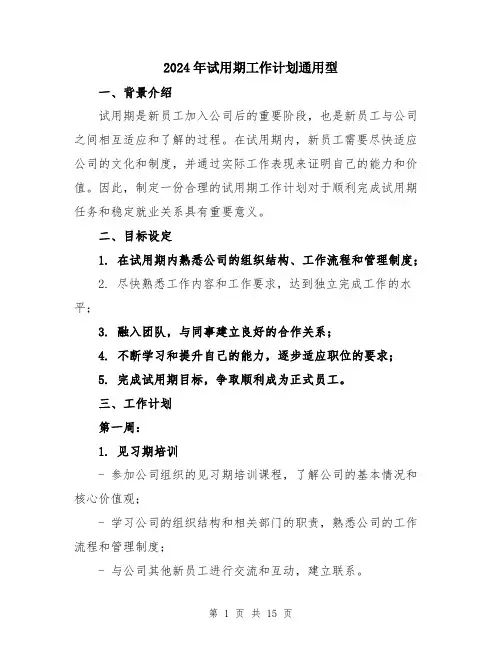 2024年试用期工作计划通用型（5篇）