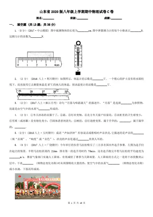 山东省2020版八年级上学期期中物理试卷C卷(精编)