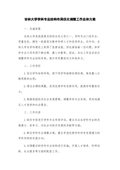 吉林大学学科专业结构布局优化调整工作总体方案
