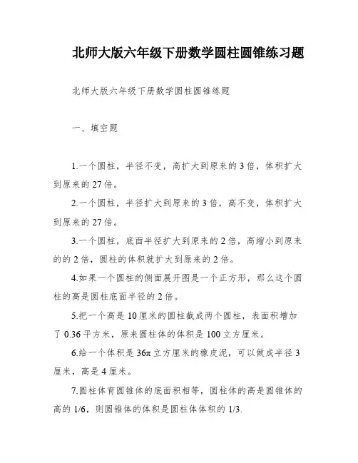 北师大版六年级下册数学圆柱圆锥练习题