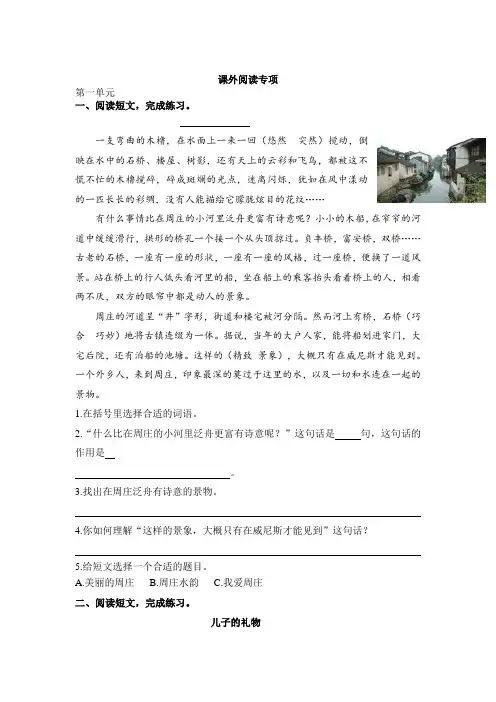 部编版四年级语文上册专项复习 课外阅读专项