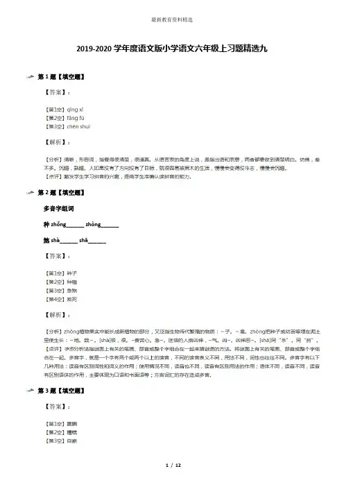 2019-2020学年度语文版小学语文六年级上习题精选九