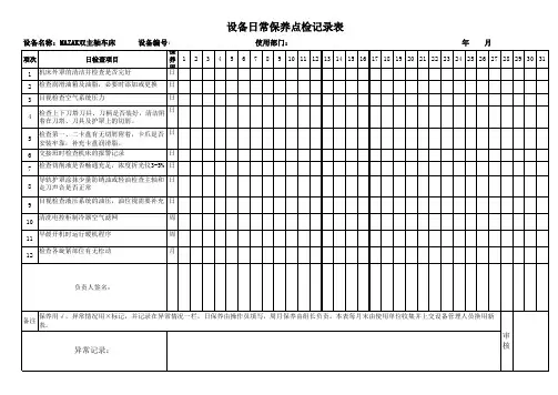 双主轴车床日常保养点检记录表