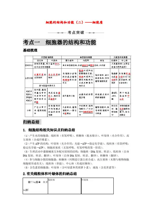 高三生物一轮复习-细胞的结构和功能(二)——细胞质教案