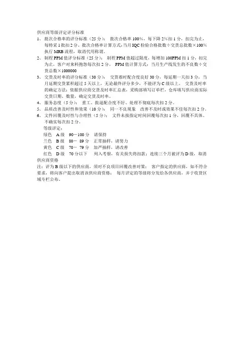 供应商等级评定评分标准(供参考)
