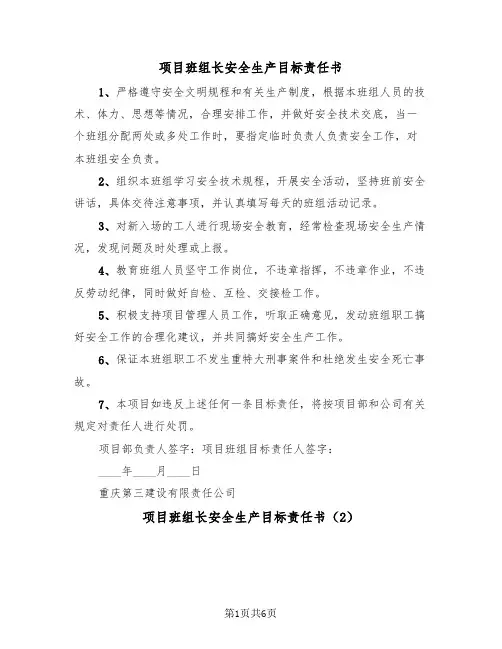 项目班组长安全生产目标责任书（3篇）