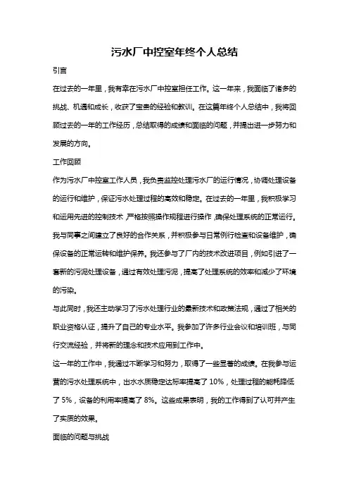 污水厂中控室年终个人总结