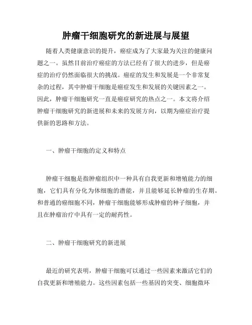 肿瘤干细胞研究的新进展与展望