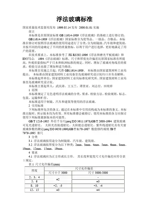 浮法玻璃标准