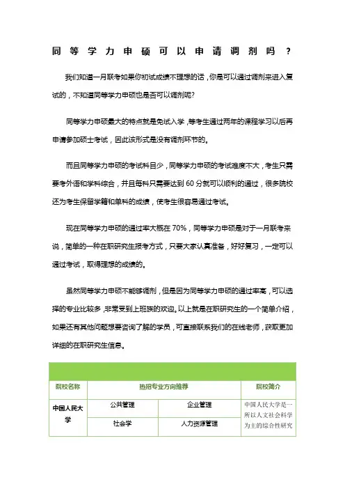 同等学力申硕可以申请调剂吗？