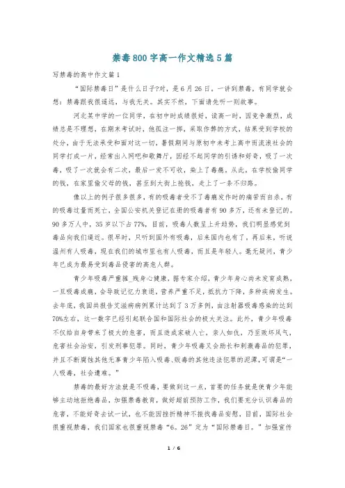 禁毒800字高一作文精选5篇