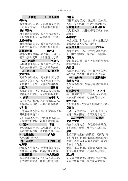 中医主治考试-方剂歌