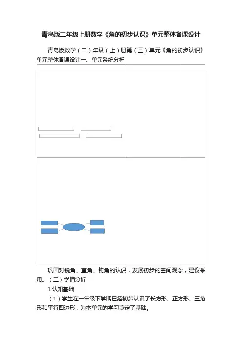 青岛版二年级上册数学《角的初步认识》单元整体备课设计