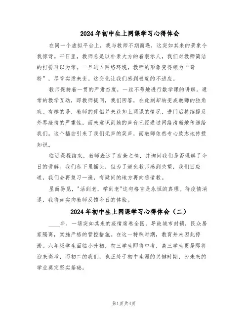 2024年初中生上网课学习心得体会（4篇）