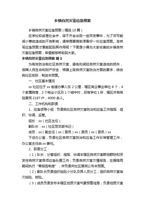 乡镇自然灾害应急预案（精选10篇）