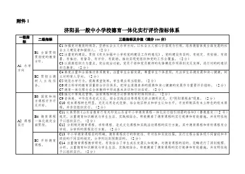 济阳县中小学德育一体化实施评价指标体系及负面清单